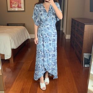 Reformation Blue Floral Wrap Dress ~ Size Small